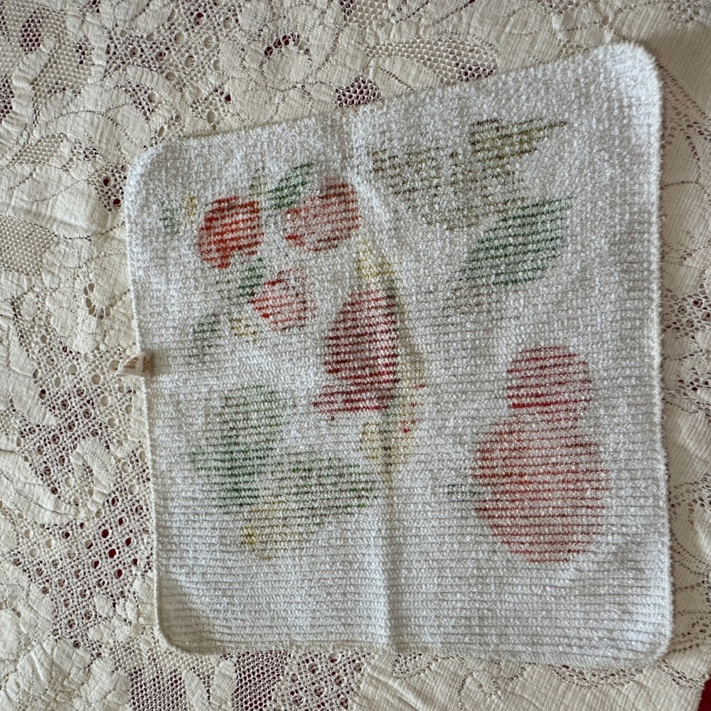 Vintage Cannon Harvest Fruit Pumpkin Washcloth White Cotton Terry Towel USA Made - Picture 3 of 5